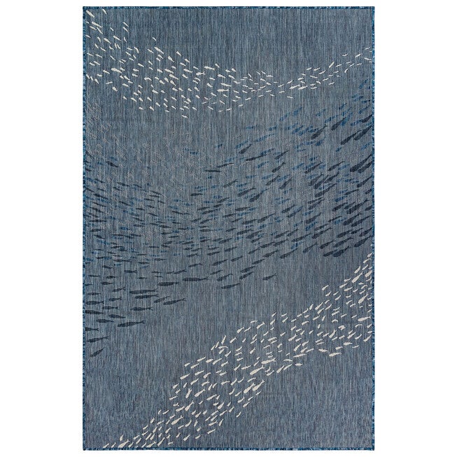 Carmel School Of Fish Indoor/Outdoor Area Rug Aqua, NAVY, hi-res image number 0
