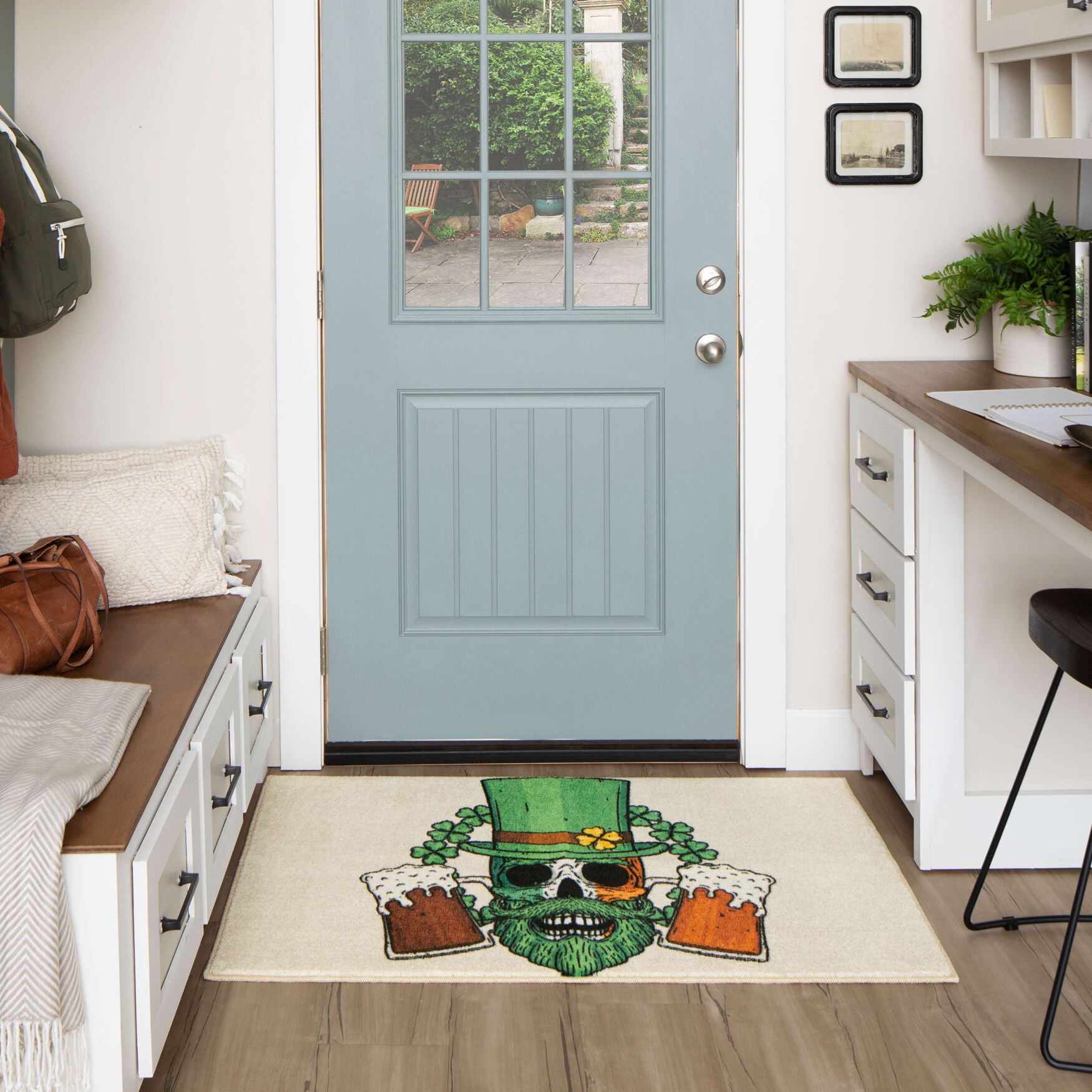 Bearded Skull Green Kitchen Rug, , alternate image number 7