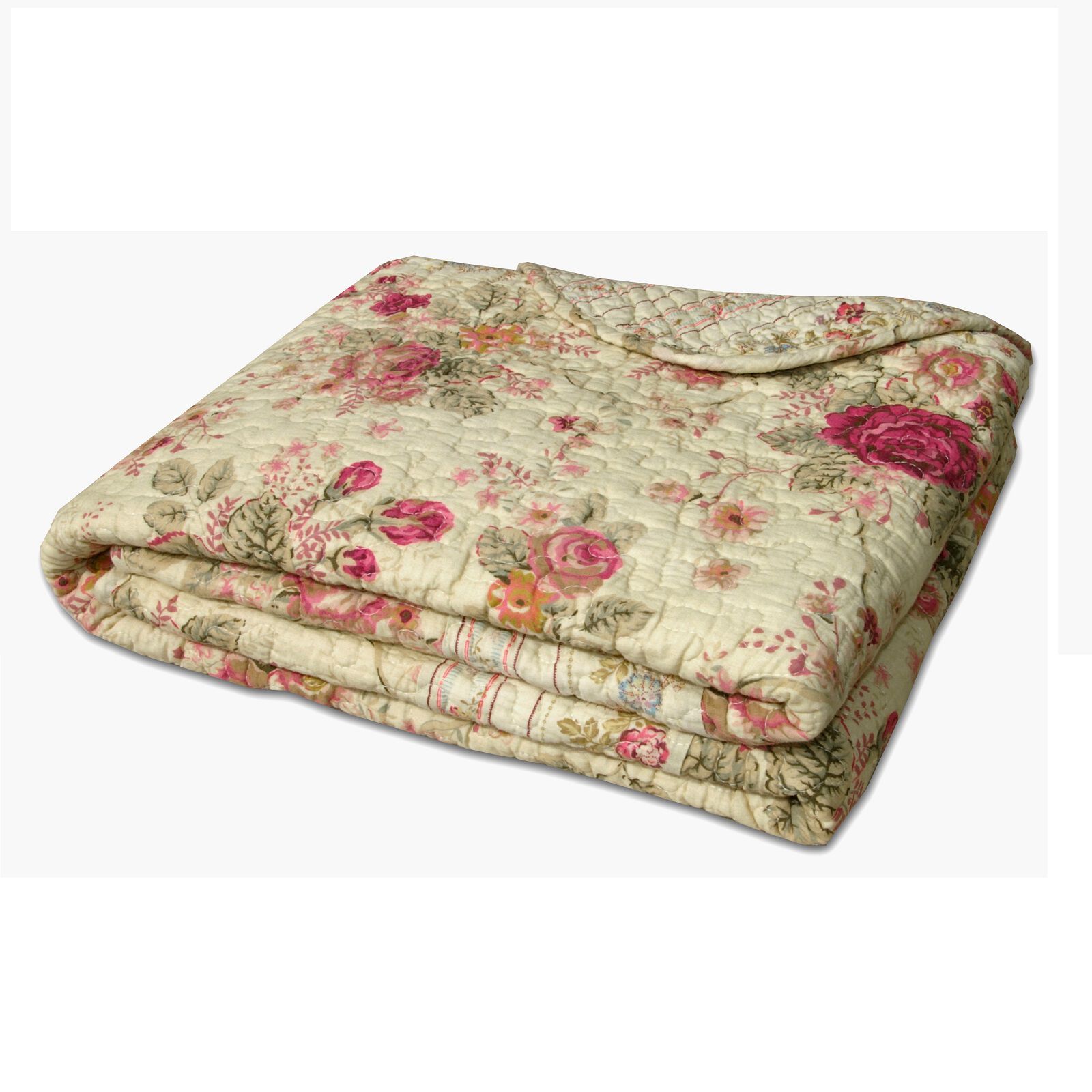 Antique Rose Vintage Floral Quilted Throw Blanket, Ecru, ECRU, alternate image number 2