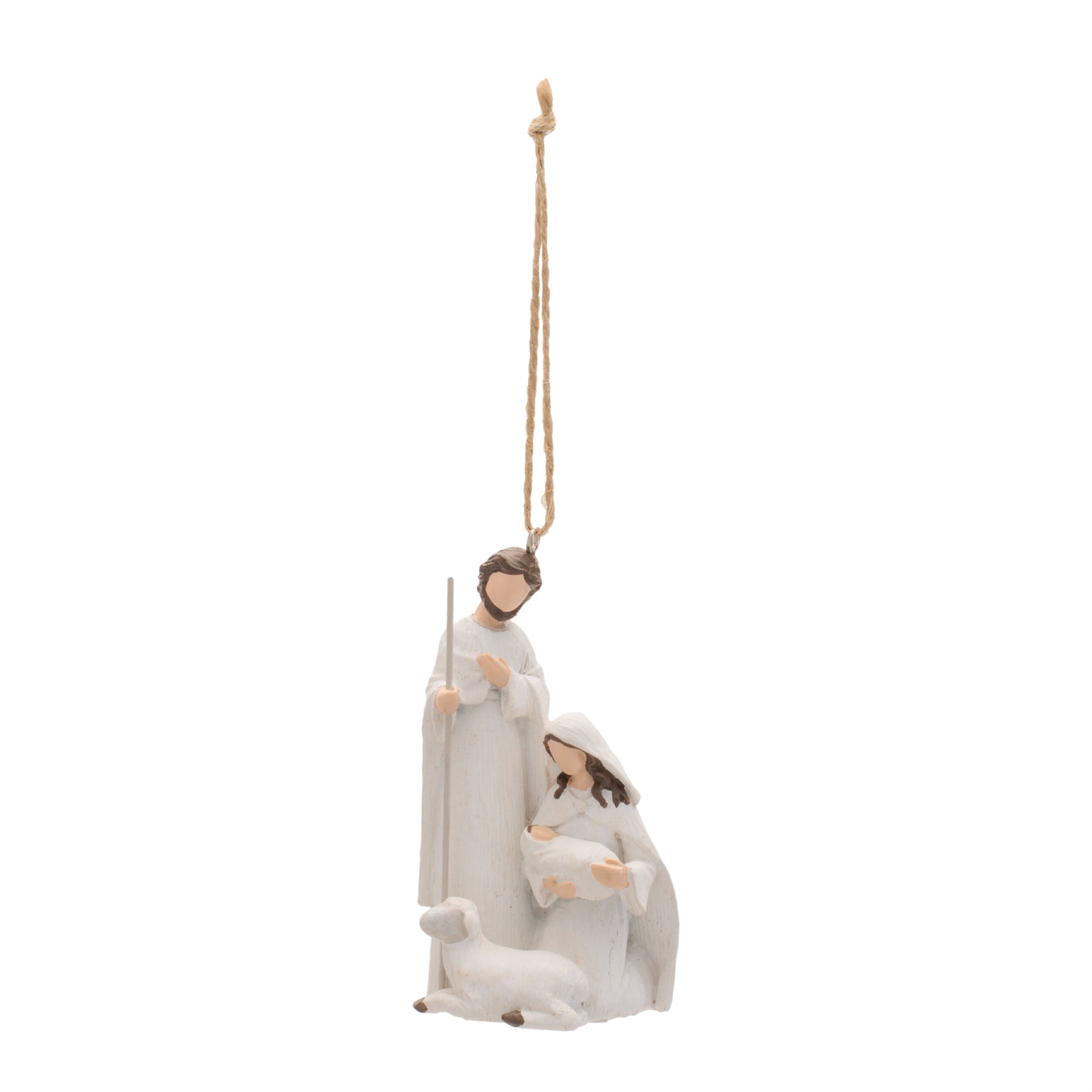 Holy Family Nativity Ornament with Lamb (Set of 6), WHITE, alternate image number 3