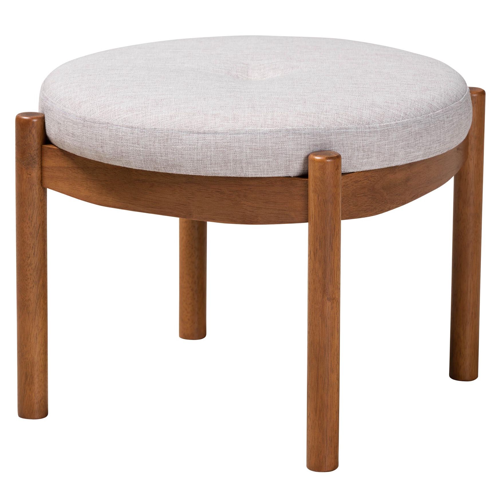 Iliana Japandi Dark Grey Fabric And Walnut Brown Finished Wood Ottoman Footstool, BEIGE WALNUT BROWN, hi-res image number 0