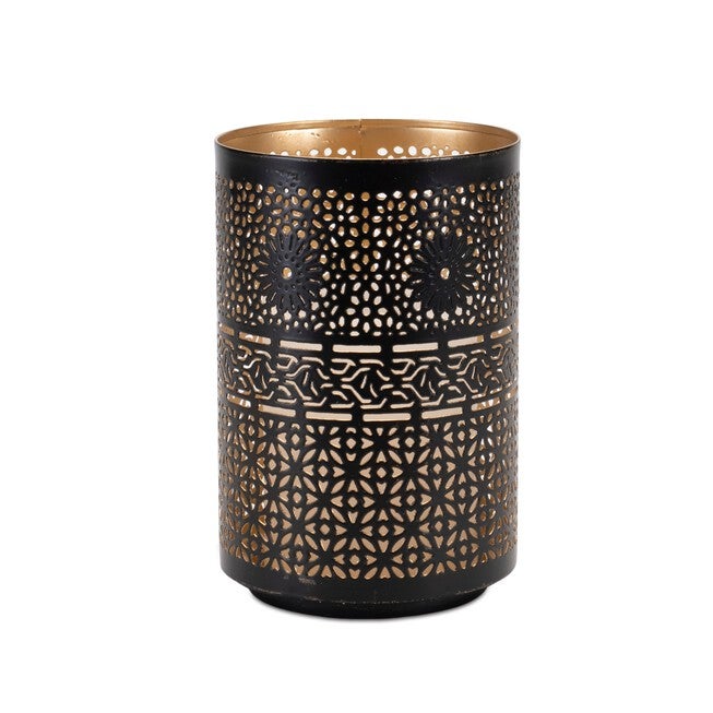 Mandala Punched Metal Candle Holder (Set of 2), BLACK/GOLD, alternate image number null