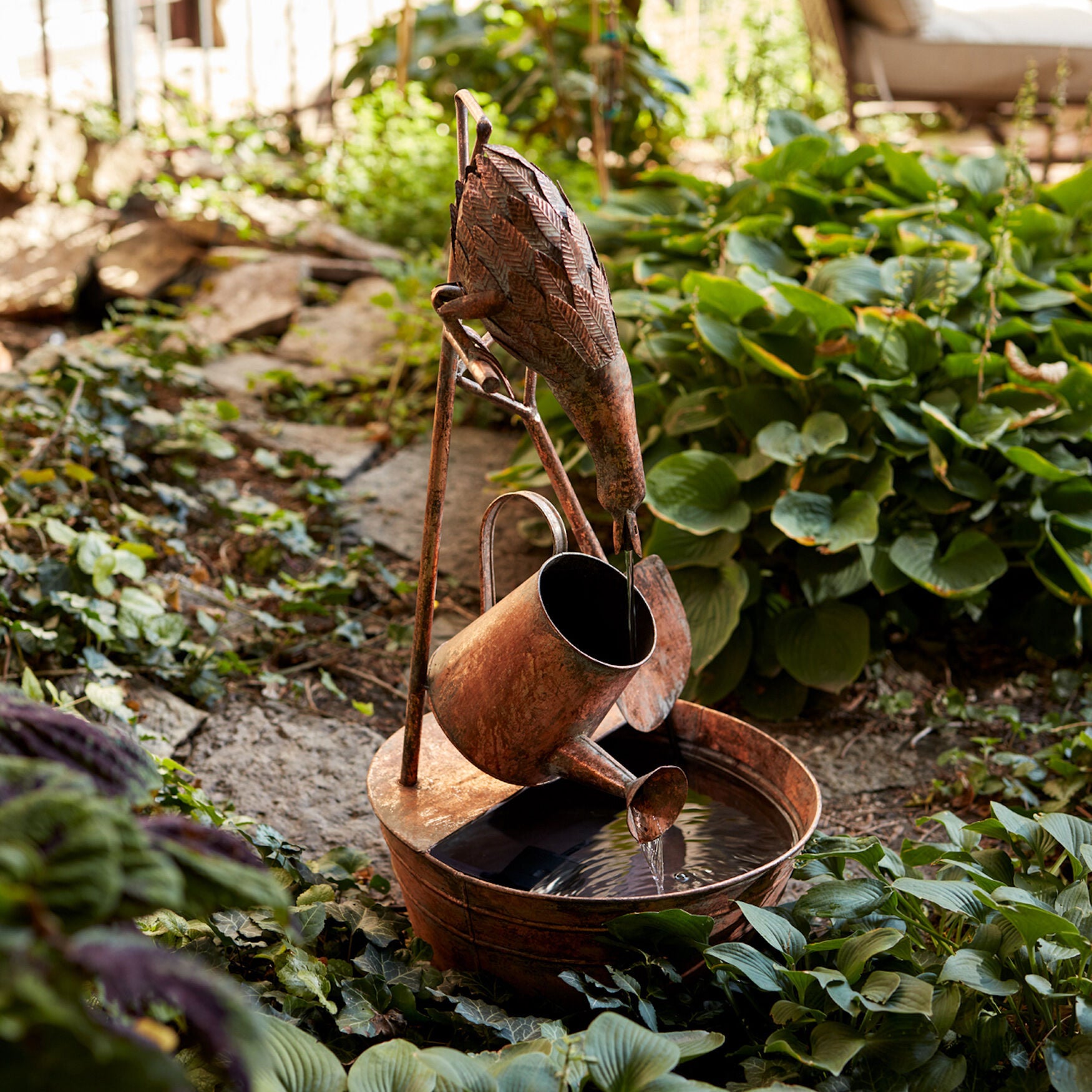 Rustic Metal Fountain With Duck And Watering Can 33 inchesH, , alternate image number 4