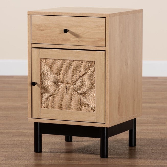 Cherelle Mid-Century Modern Light Brown And Black 1-Drawer End Table, , alternate image number null