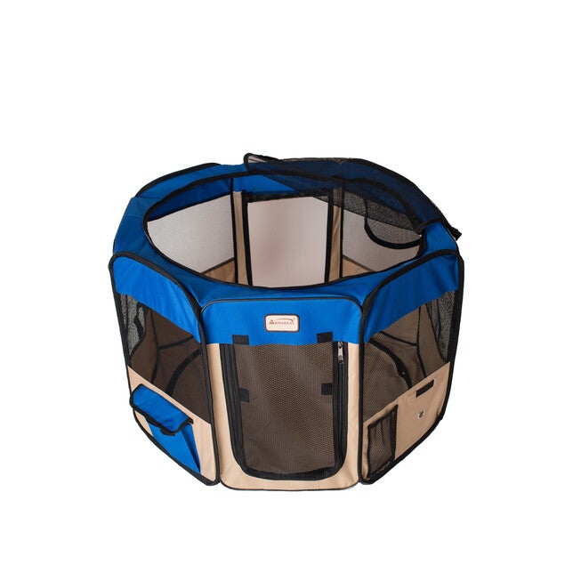 Portable Pet Dog Kitten Playpen In Blue And Beige Combo, , alternate image number null