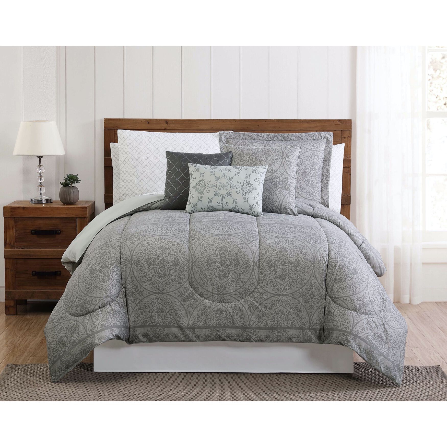 Calista Comforter Set, WHITE GREY, hi-res image number 0