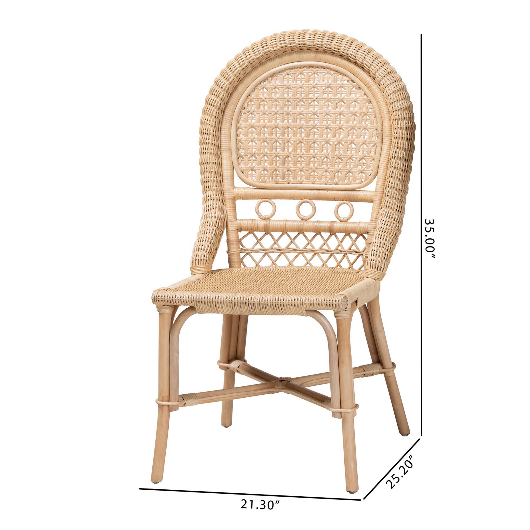 Jelita Modern Bohemian Natural Brown Rattan Dining Chair, , alternate image number 8