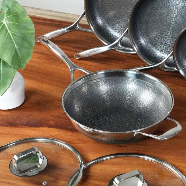 LIVWELL DiamondClad™ 12 inches Hybrid Nonstick Stainless Steel Wok Pan, Dishwasher Safe, PFOA-free – Silver/Black, SILVER, on-hover image number null