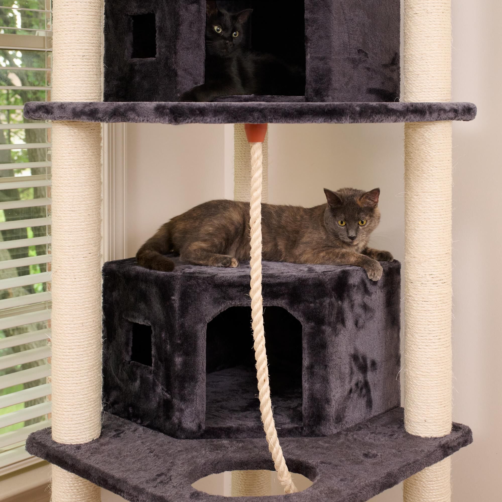 82 Inches Multi-Level Big Cat Tree. Tall Multi-Cats Tower with 2 Big Cat Condos A8202, DARK GRAY, alternate image number 4