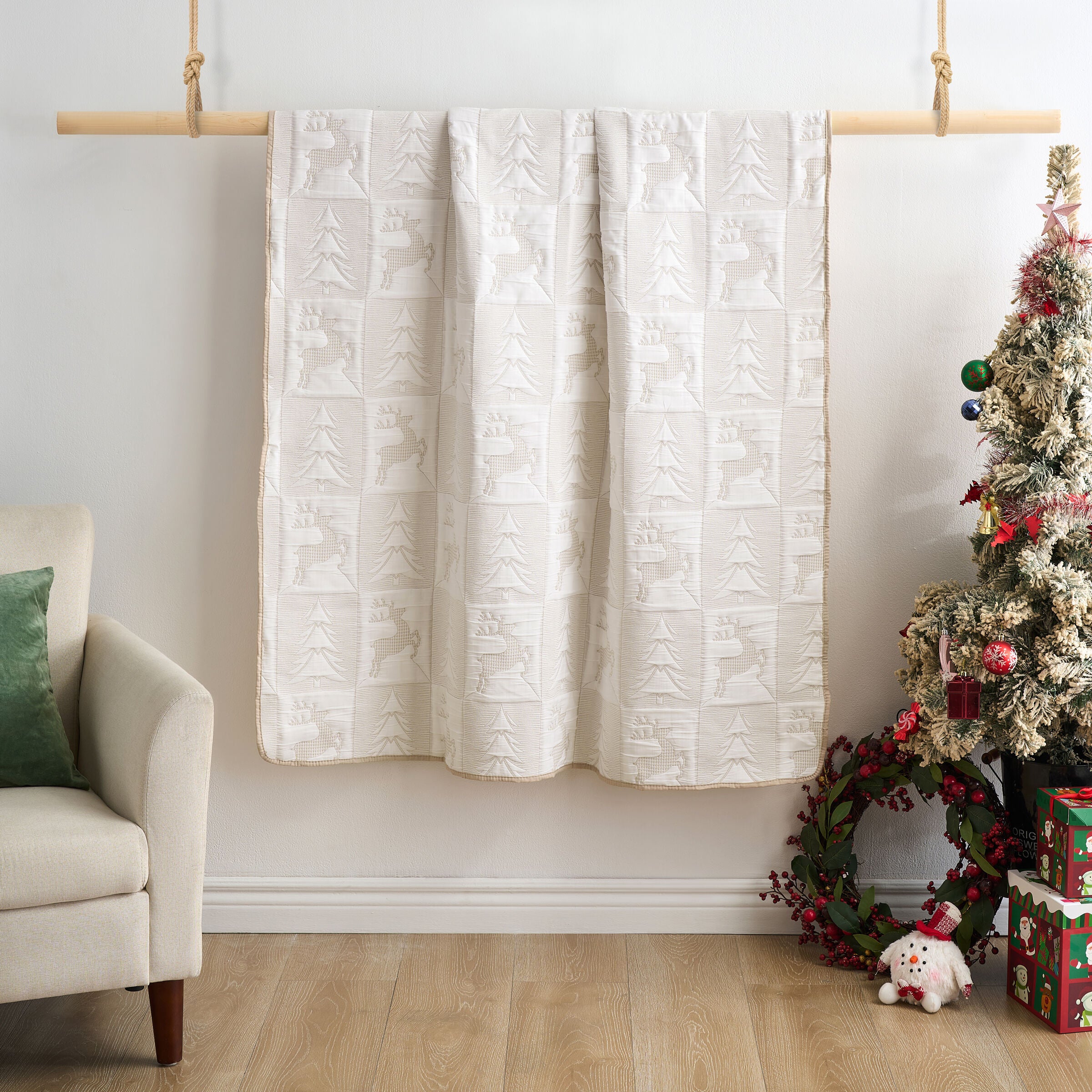 Reindeer Games Novelty Holiday Quilted Throw Blanket, WHITE, on-hover image number 1