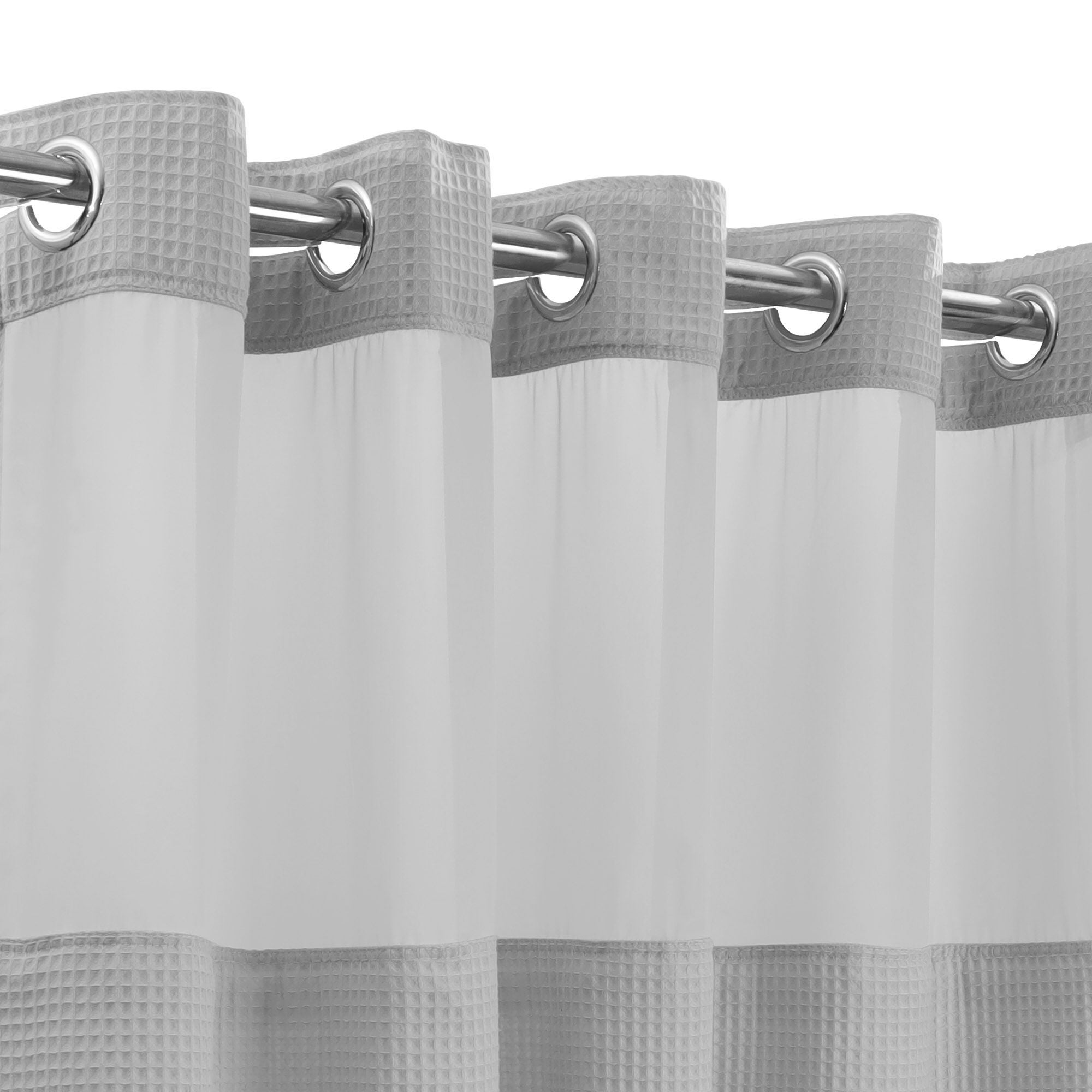 No Hook Cotton Blend Honeycomb Waffle Shower Curtain with Snap-in Liner, GREY, alternate image number 2