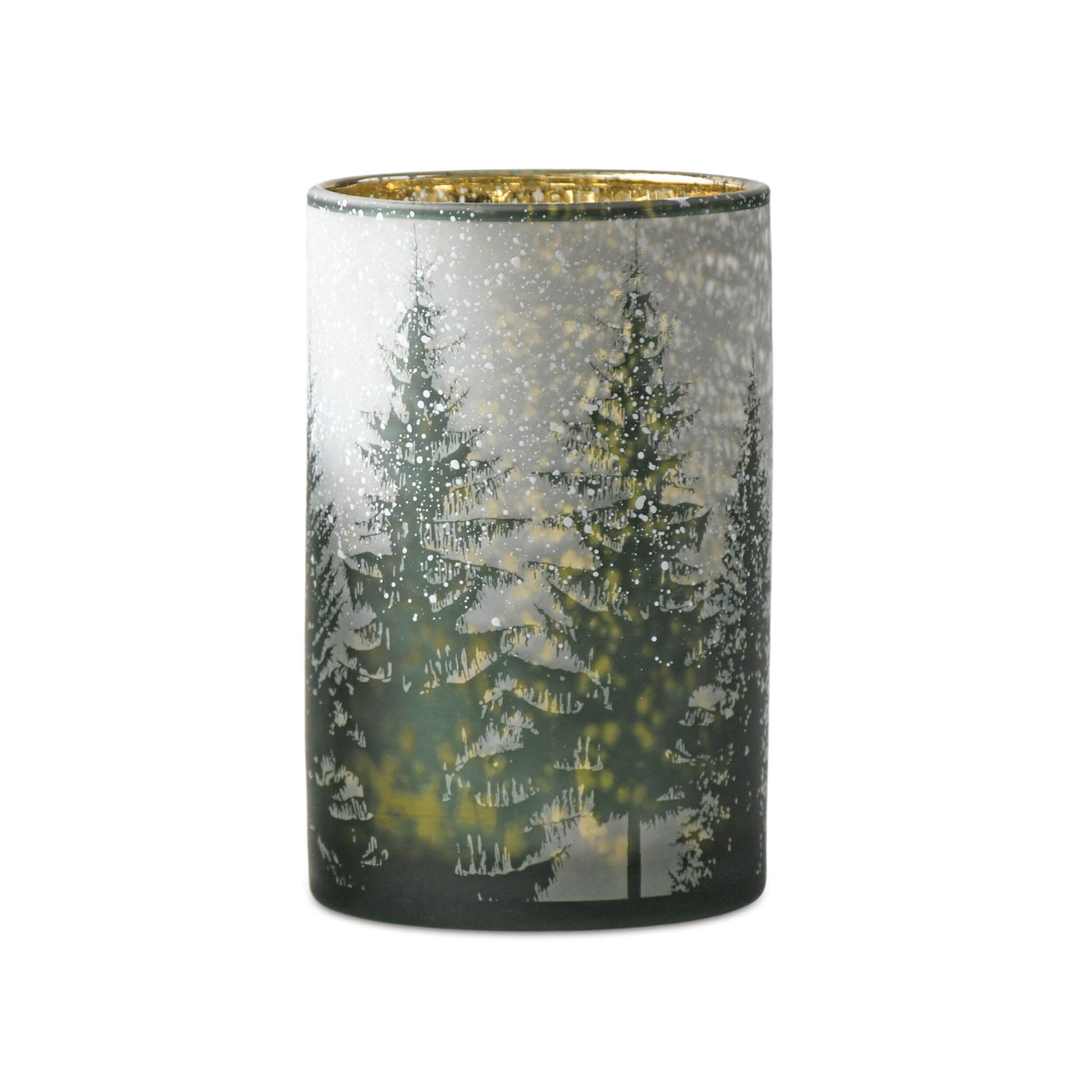 Frosted Pine Mercury Glass Candle Holder (Set of 2), GREEN GREY GOLD, alternate image number 5