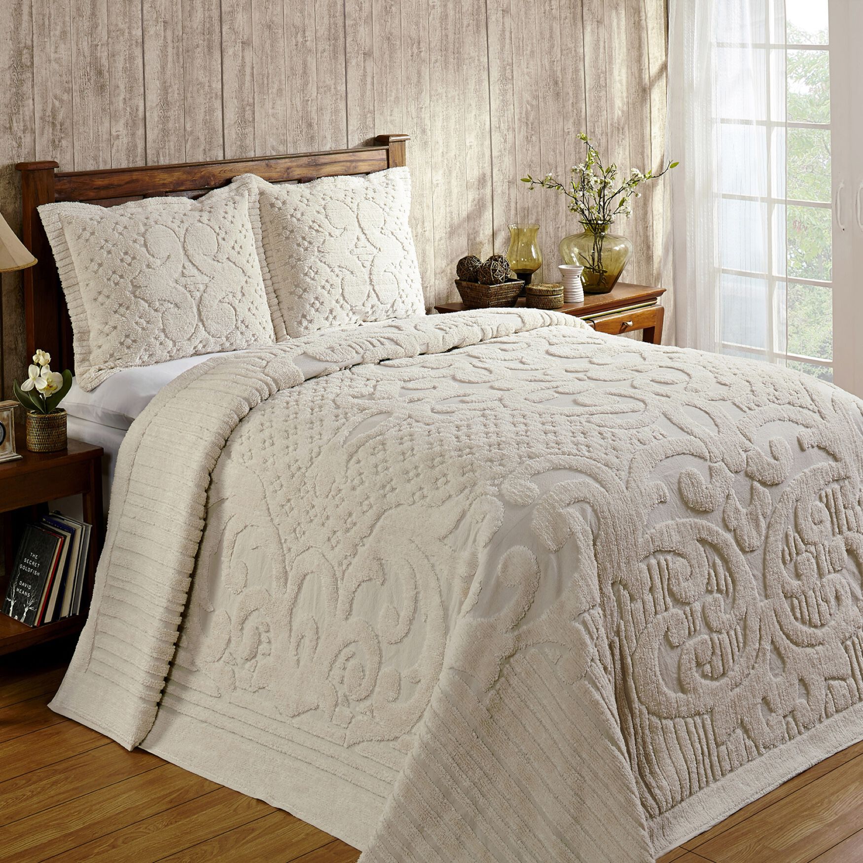 Ashton Collection 100% Cotton Medallion Bedspread Set, IVORY, hi-res image number 0