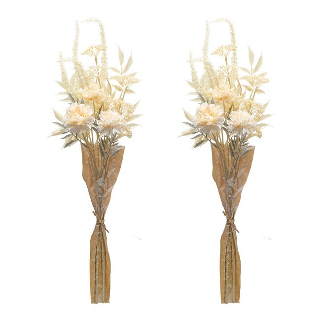 Bleached Zinnia Bouquet (Set of 2) 29.5 inchesH Plastic, BEIGE, alternate image number null