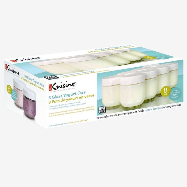 Set of 8 Glass Jars with Lids for Euro Cuisine Yogurt Maker Model YM80 and YM100, CLEAR, hi-res image number 0