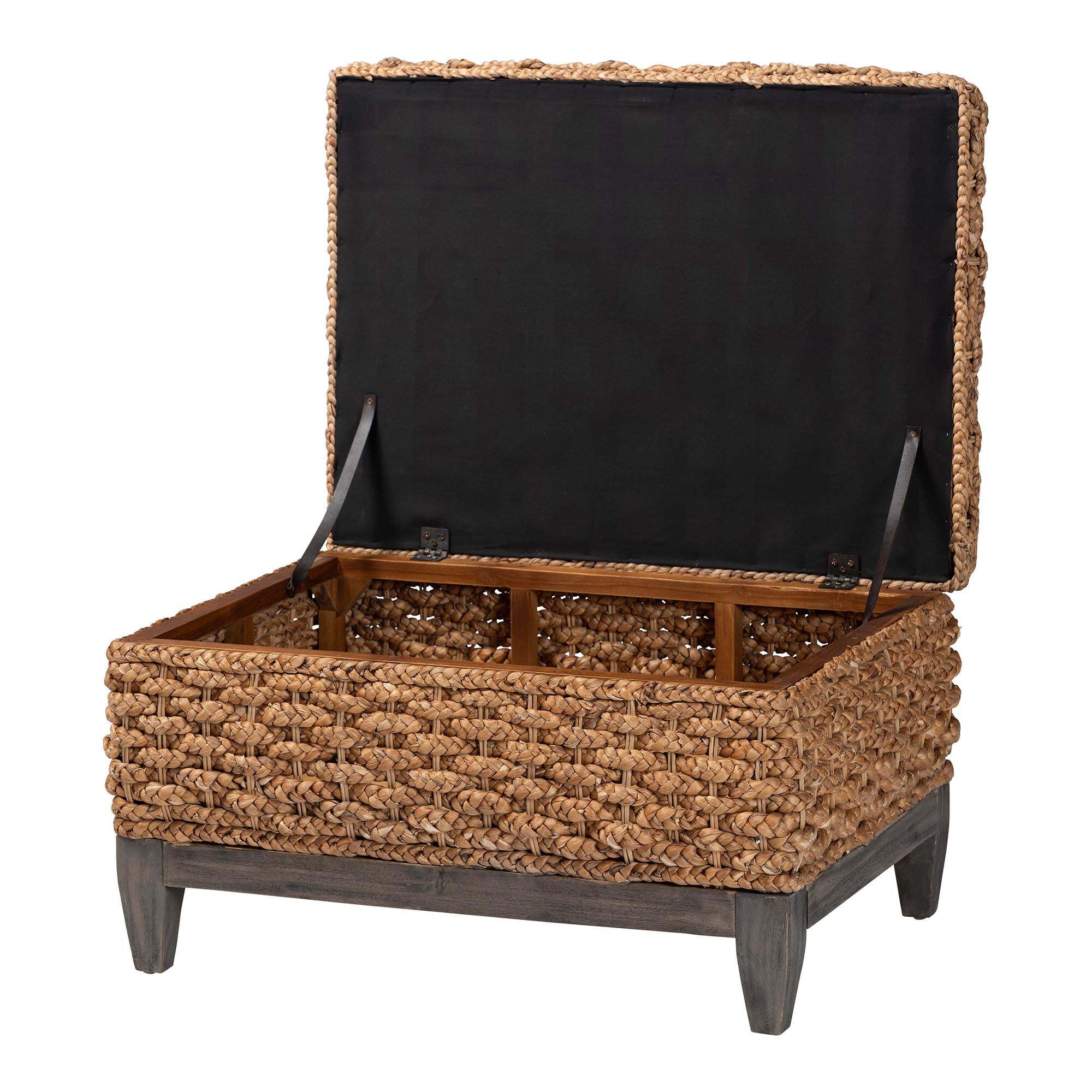 Bailey Handwoven Seagrass Storage Ottoman, Square, NATURAL BROWN, alternate image number 2