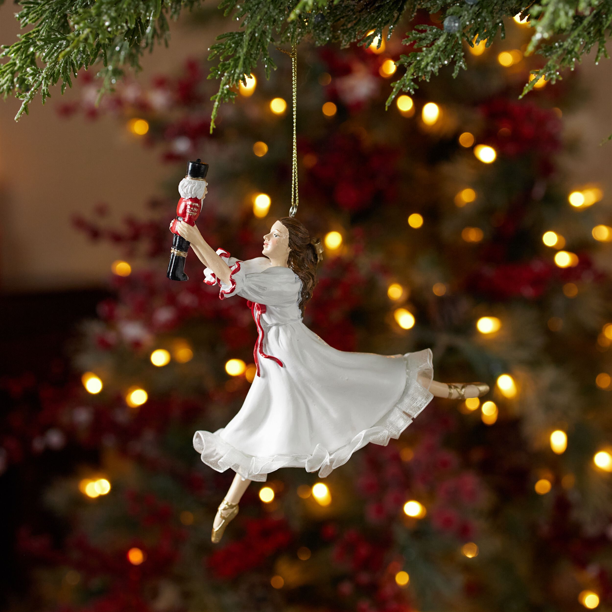 Ballerina and Nutcracker Ornament (Set of 4), WHITE BROWN RED, alternate image number 1