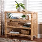 Natural rattan 4-tier display shelf styled with decor