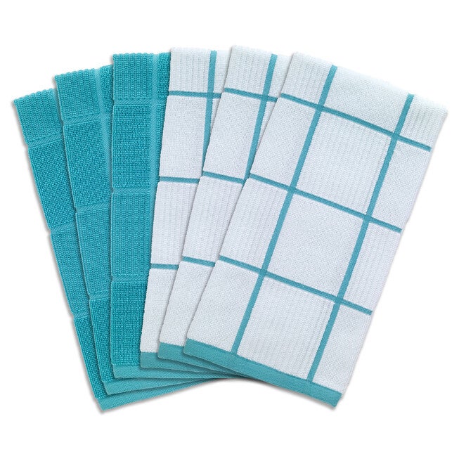Solid And Check Parquet Kitchen Towel, Six Pack, BREEZE, hi-res image number 0
