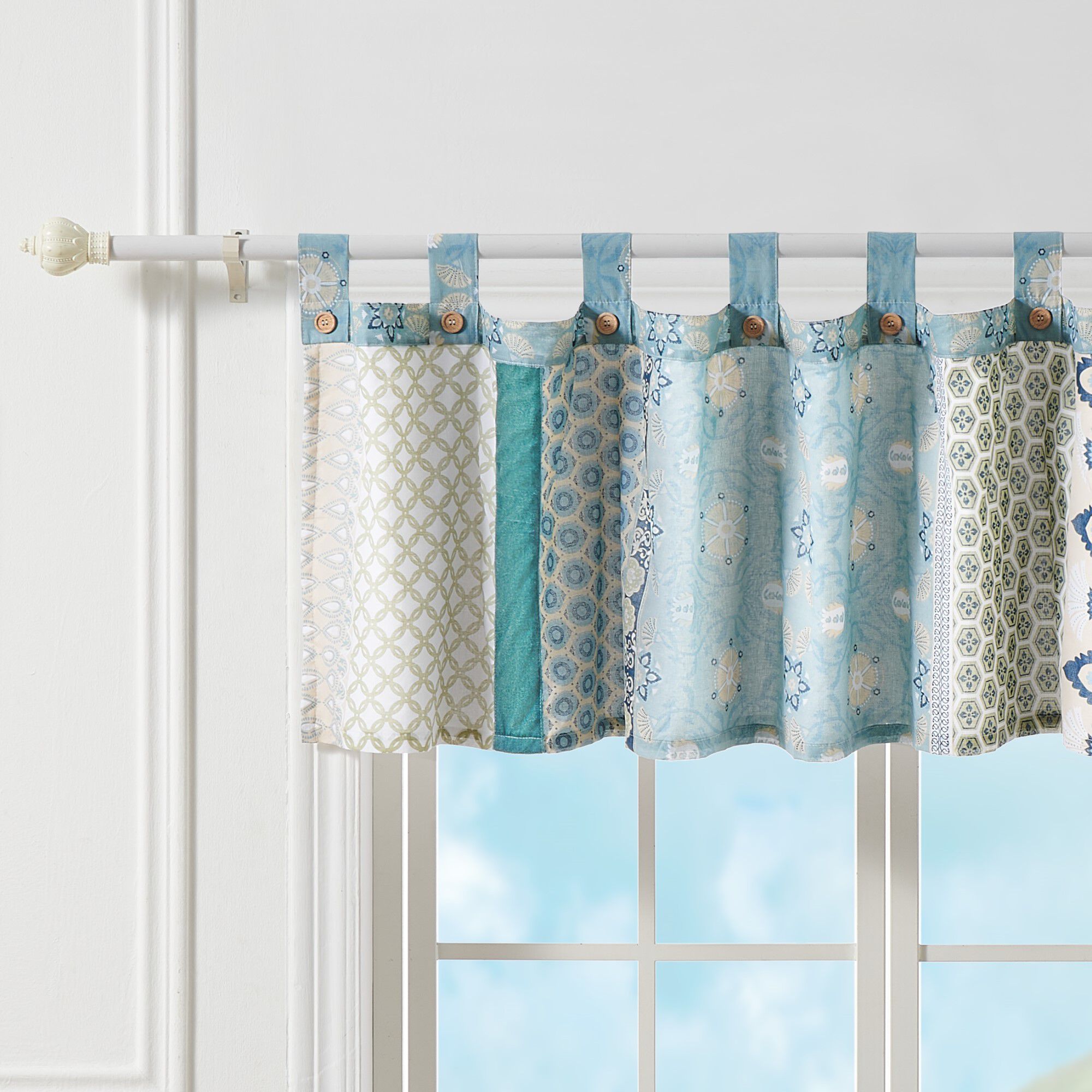 Thalia Window Treatment Valance Curtains, Tango, BLUE, hi-res image number 0