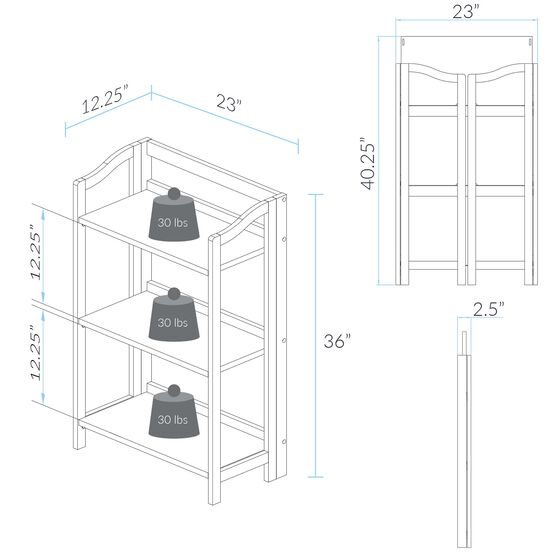 Stratford 3-Shelf Folding Bookcase-Espresso, , alternate image number null