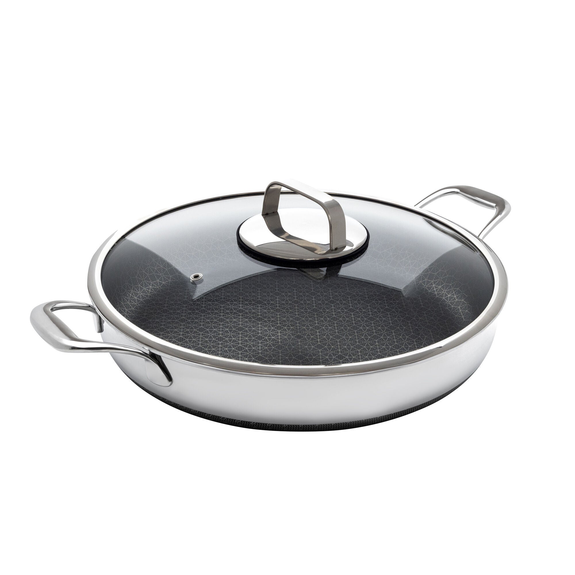 LIVWELL DiamondClad™ 14 inches Hybrid Nonstick Stainless Steel Everything Pan Set w/ Tempered Glass Lid, Dishwasher Safe, PFOA-free – Silver/Black, SILVER, hi-res image number 0