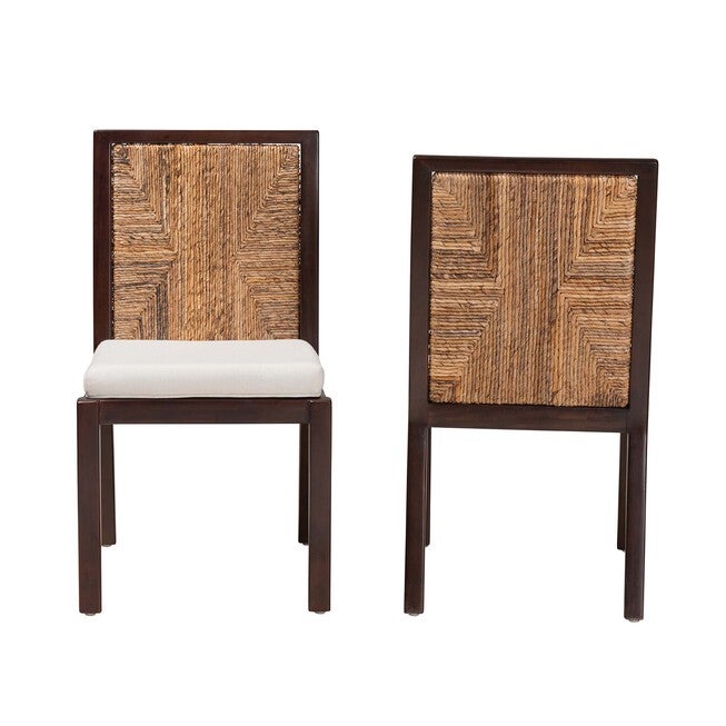 Joana Modern Bohemian Dark Brown Mahogany Wood And Natural Seagrass Dining Side Chair, , on-hover image number null