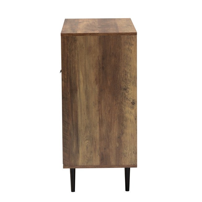 Baylah Mid-Century Modern Natural Brown Finished Wood And Black Metal 2-Door Sideboard, , alternate image number null