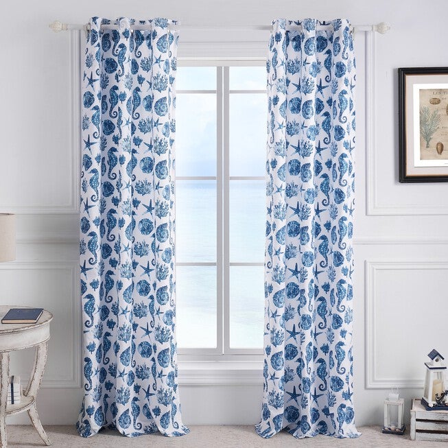 Pebble Beach Window Curtain Panel Pair, BLUE, hi-res image number null