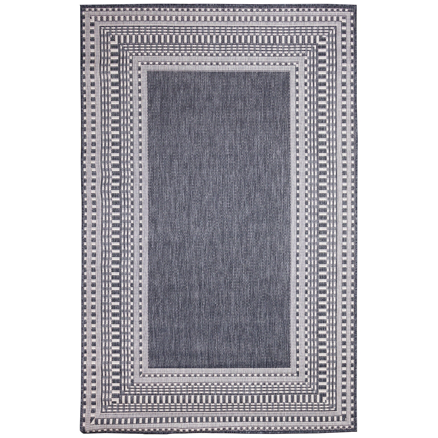 Liora Manne Malibu Etched Border Indoor/Outdoor Area Rug Charcoal 3 feet 3 inches x 4 feet 11 inches, NAVY, hi-res image number 0