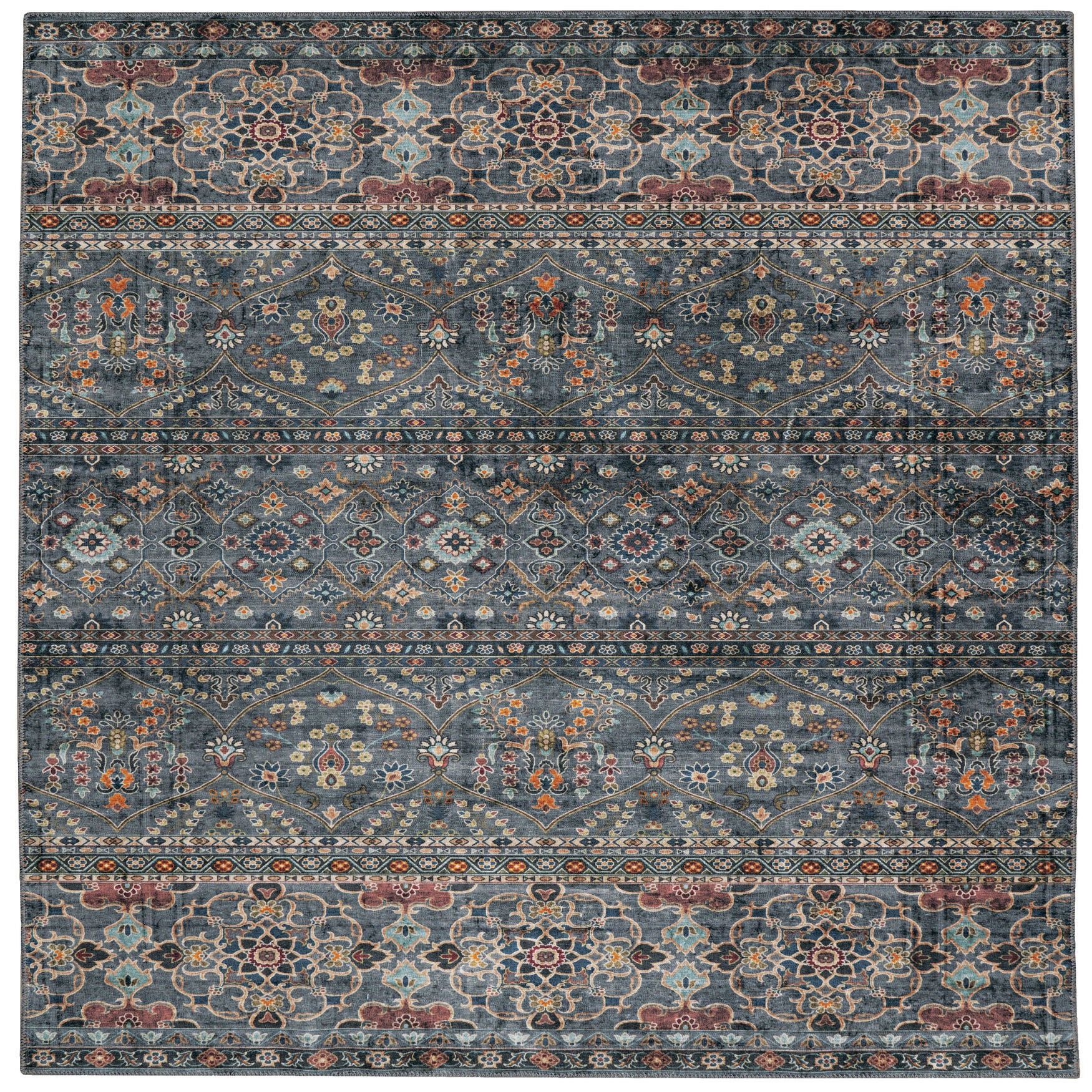 Washable Grant Teal/Ivory Rug, TEAL, hi-res image number 0