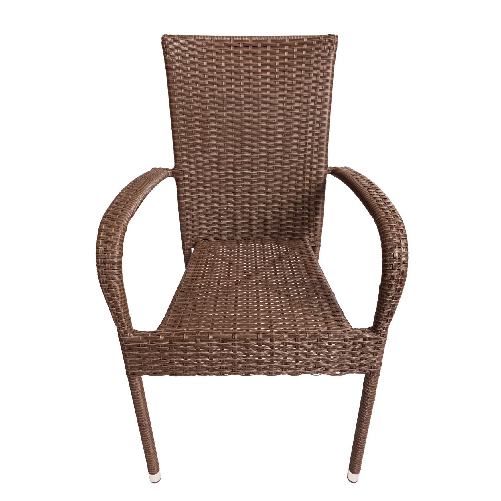 Mocha outdoor wicker stacking chair angled front view