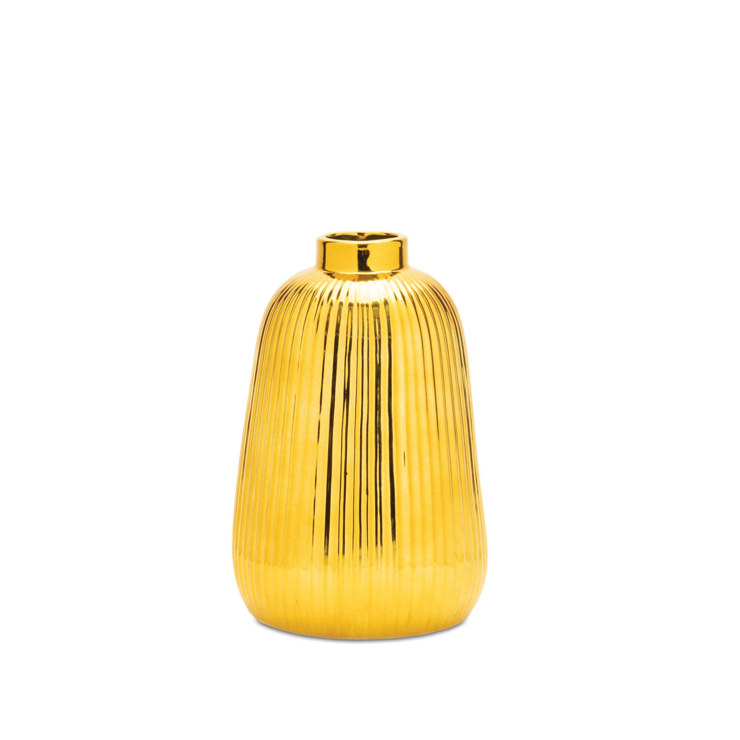 Ribbed Metallic Ceramic Vase Set of 2, GOLD, hi-res image number 0