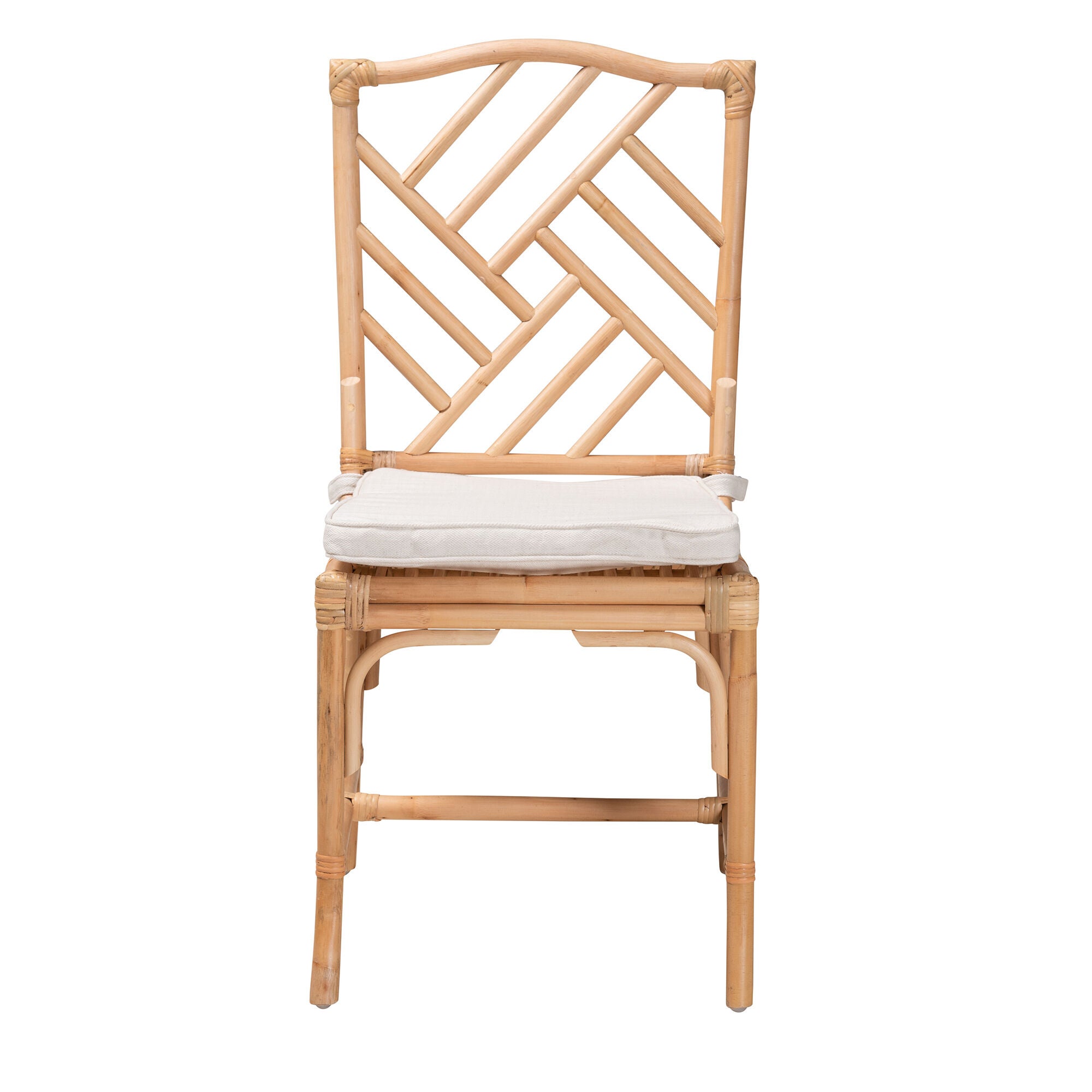 Rio Modern Bohemian Natural Brown Rattan Dining Chair, WHITE, alternate image number 3