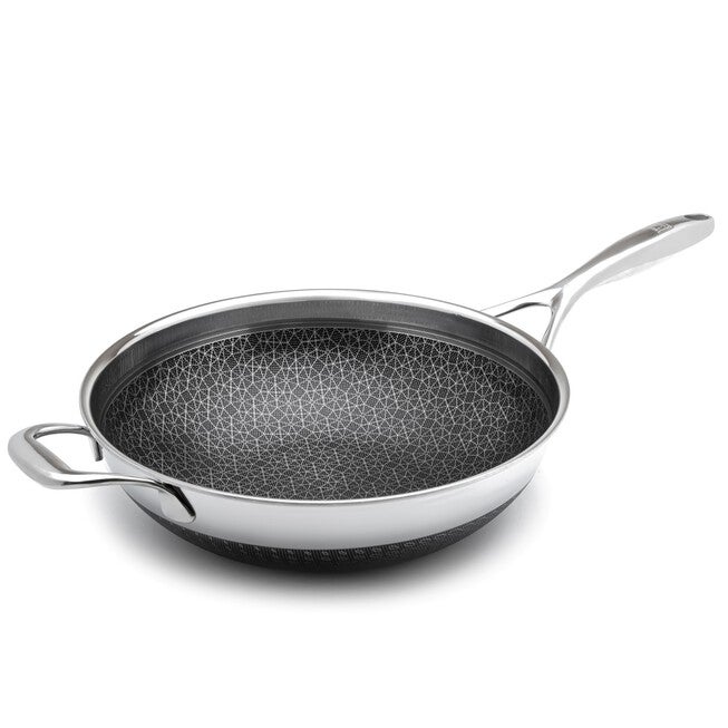 LIVWELL DiamondClad™ 12 inches Hybrid Nonstick Stainless Steel Wok Pan, Dishwasher Safe, PFOA-free – Silver/Black, SILVER, hi-res image number null