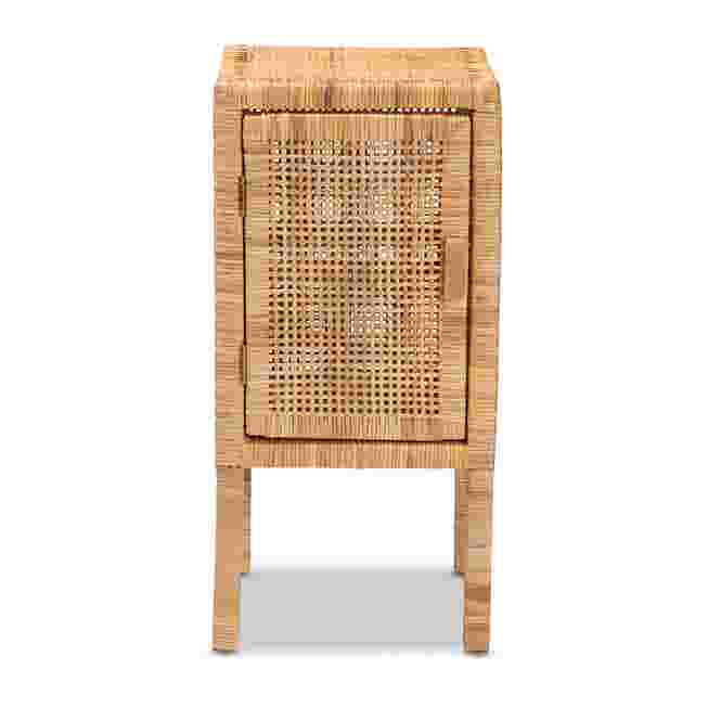 Front-facing shot of rattan nightstand door panel
