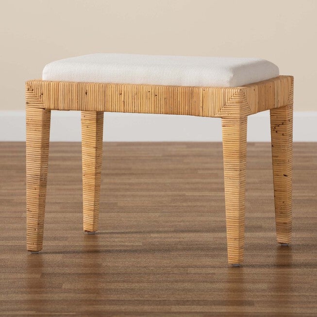 Sofia Modern Bohemian Natural Brown Rattan And Mahogany Wood Ottoman, , alternate image number null