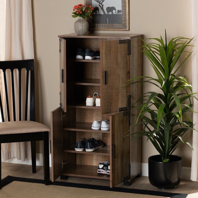 Cyrille Farmhouse Rustic Finished Wood 4-Door Shoe Cabinet Furniture, , alternate image number null