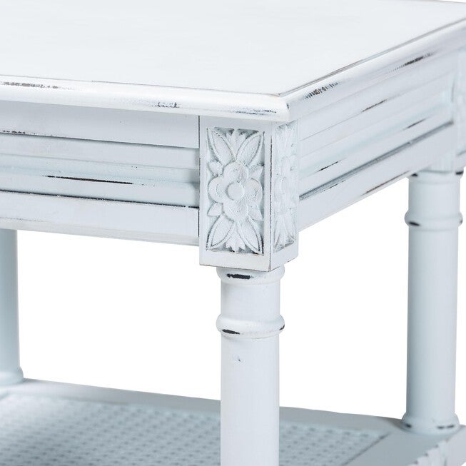 Jeanne Vintage Traditional White Wood End Table, WHITE, alternate image number null
