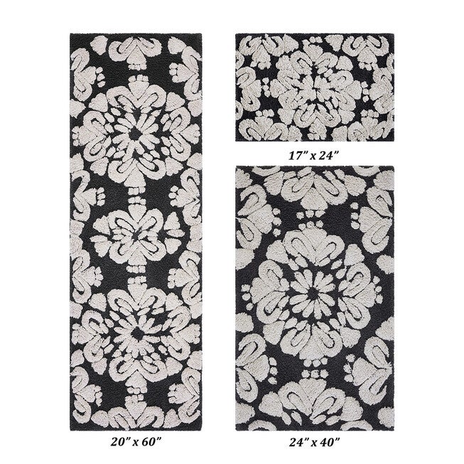 Medallion Collection 100% Cotton 3 Piece (17 inches X 24 inches | 24 inches X 40 inches | 20 inches X 60 inches) Bath Rug Set, CHARCOAL NATURAL, hi-res image number 0