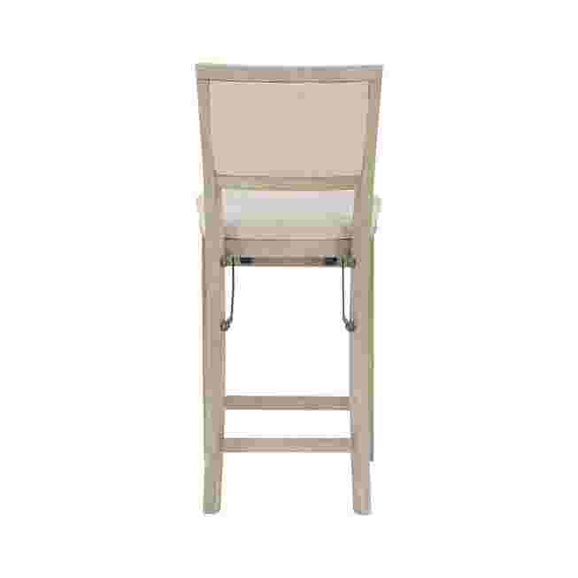 Back view of a grey wash folding bar stool