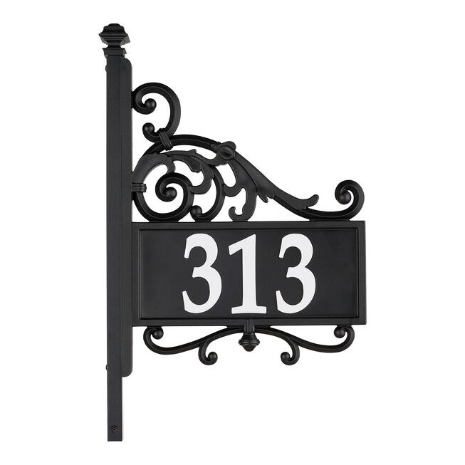 Nite Bright Acanthus Reflective Address Post Sign, BLACK WHITE, hi-res image number null