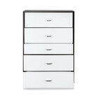 White chest of drawers with dark frame and stacked handles