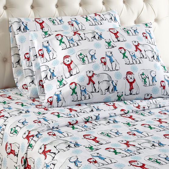 Micro FlannelĀ® Polar Bear Snowflake Print Sheet Set, FLANNEL, hi-res image number null