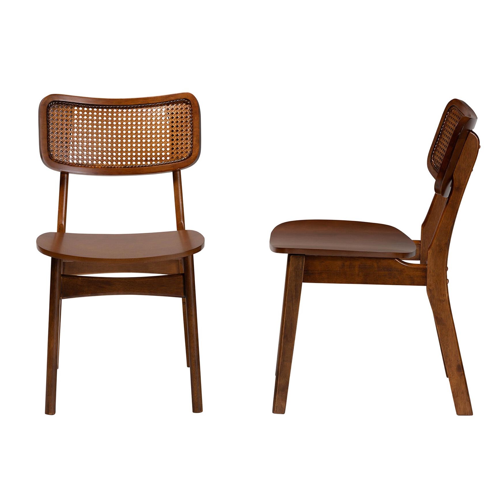 Tafari Mid-Century Modern Walnut Brown Finished Wood and Rattan 2-Piece Dining Chair Set, , alternate image number 21