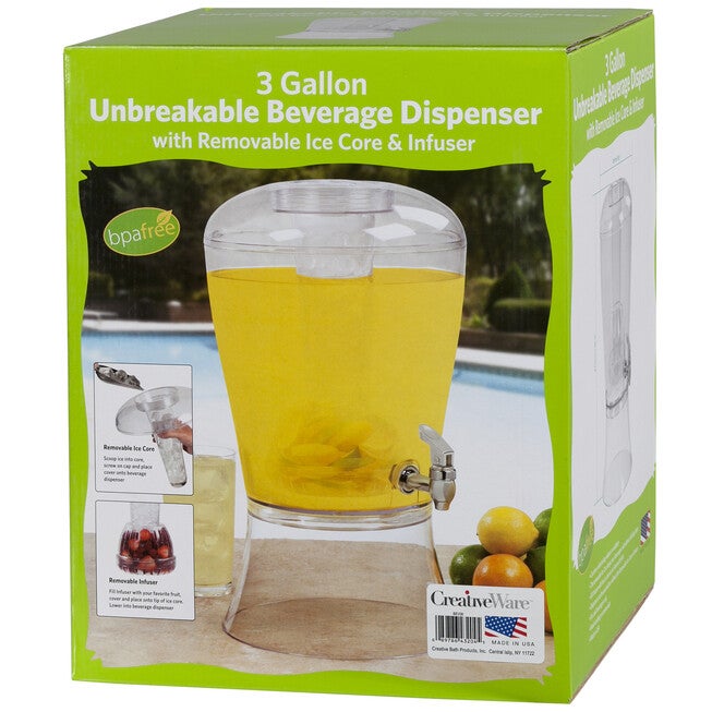 3 Gallon Beverage Dispenser With Ice Core And Infuser Ball., , on-hover image number null