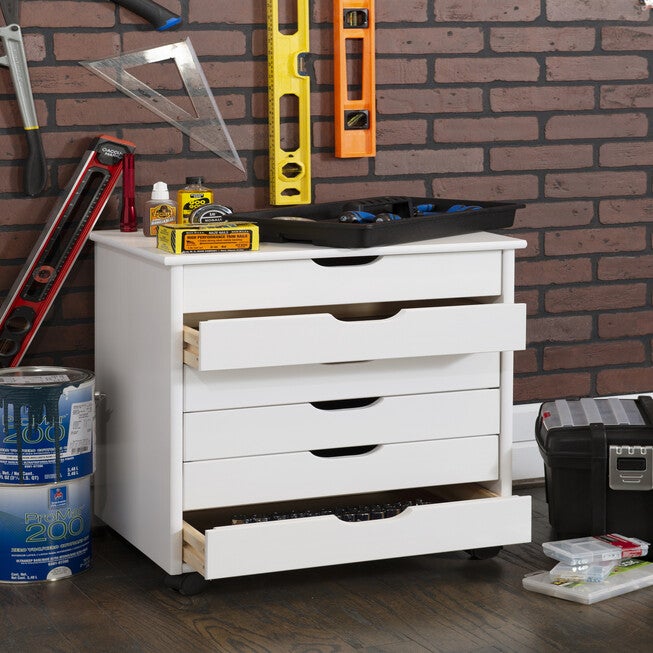 Cary Six Drawer Wide Roll Cart White Wash, , alternate image number null