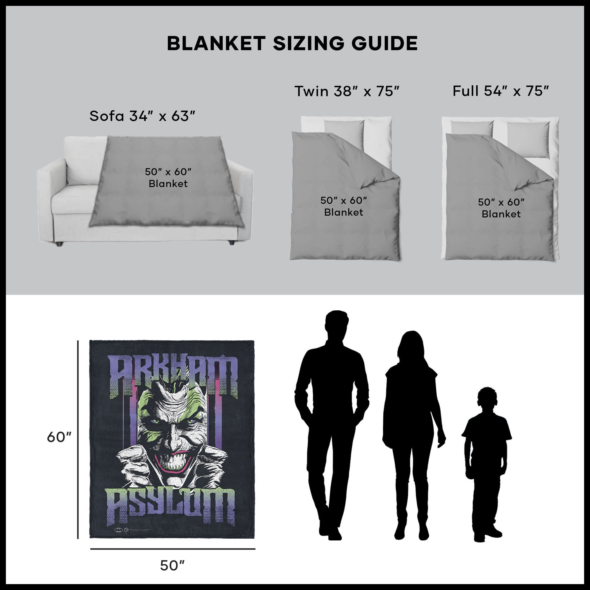 Warner Bros. DC Arkham Asylum Silk Touch Sherpa Throw Blanket 50x60 Inches, DC ARKHAM, alternate image number 5