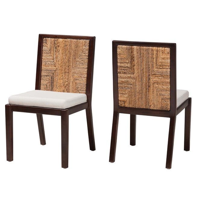 Joana Modern Bohemian Dark Brown Mahogany Wood And Natural Seagrass Dining Side Chair, DARK BROWN, hi-res image number null