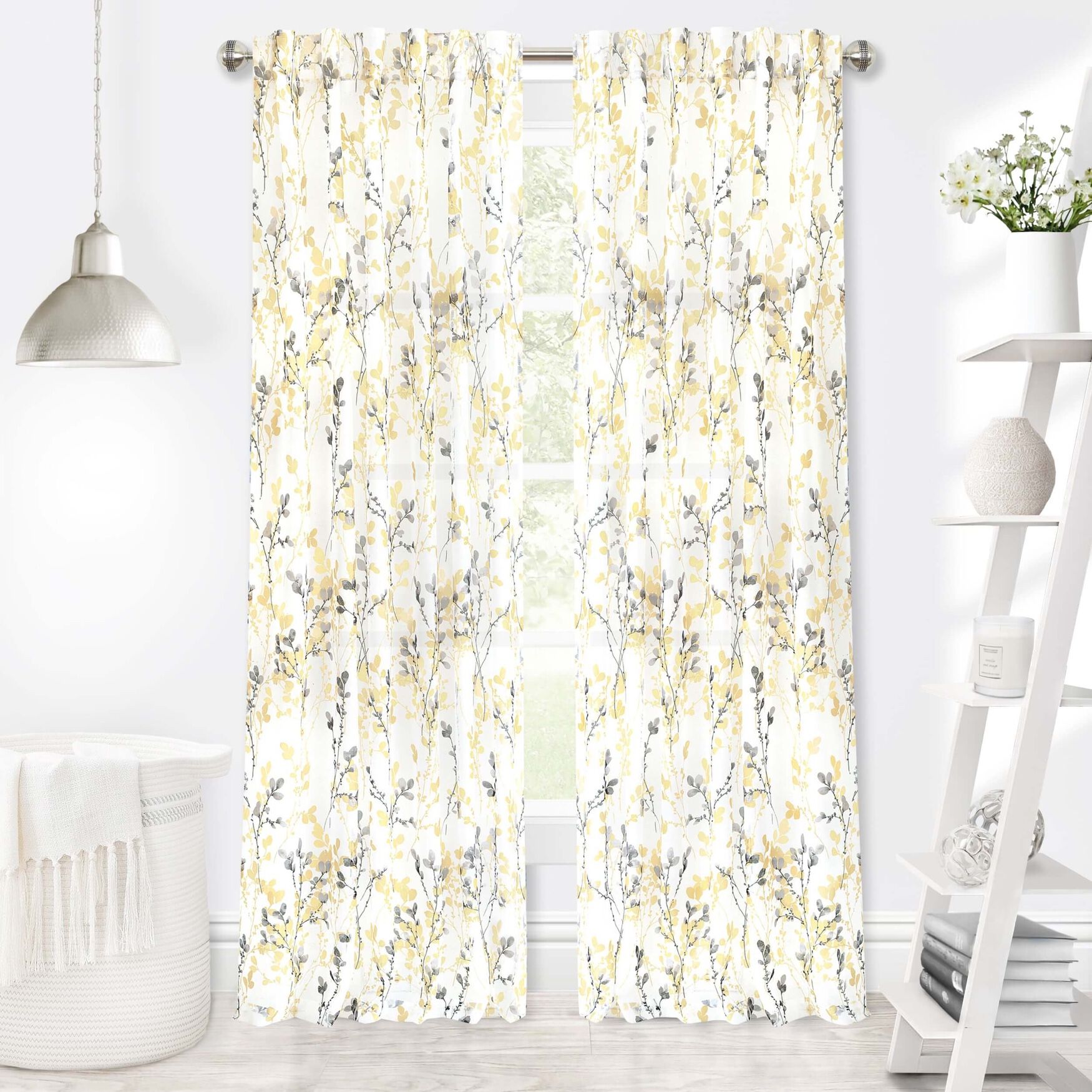 Misty Back Tab Window Curtain Panel, MAIZE, hi-res image number 0